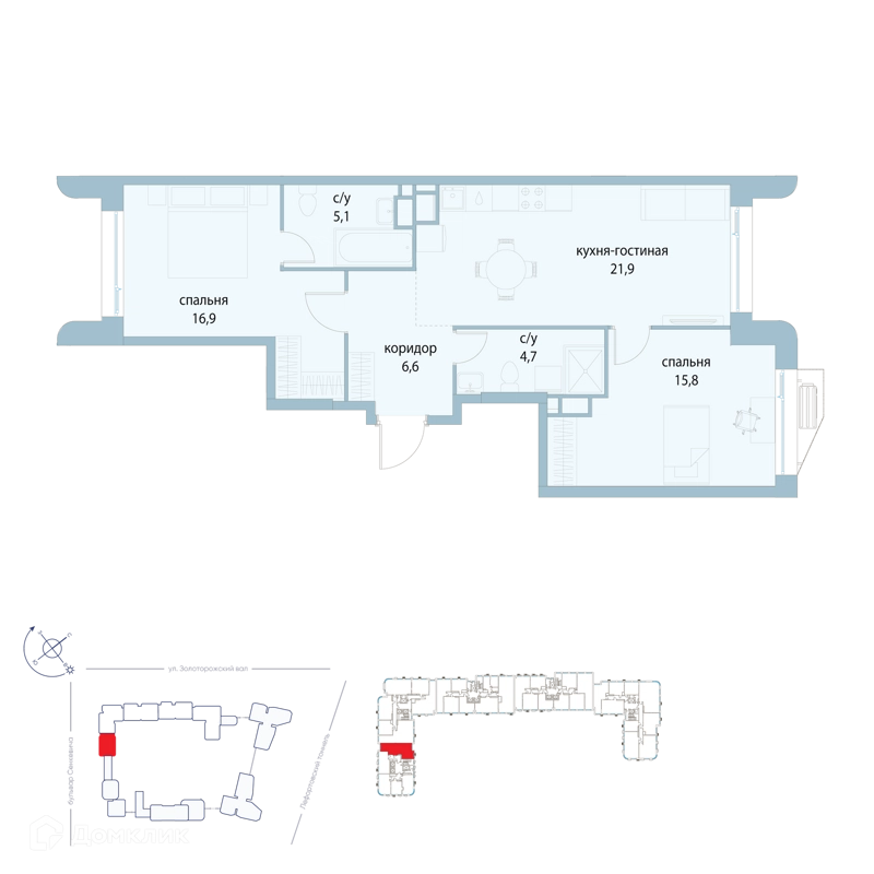 2-комнатная квартира 71 м² Символ