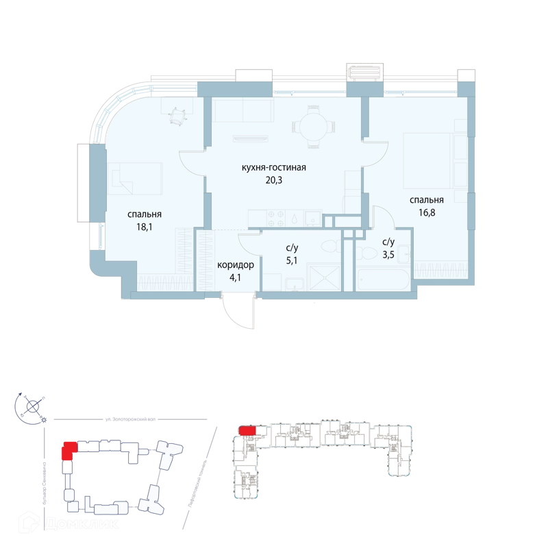 2-комнатная квартира 67.9 м² Символ