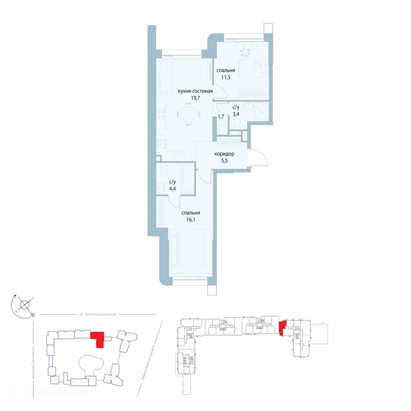 2-комнатная квартира 62.3 м² Символ