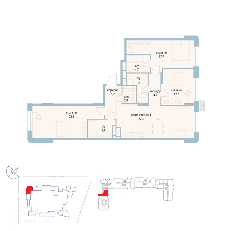 3-комнатная квартира 107 м² Символ