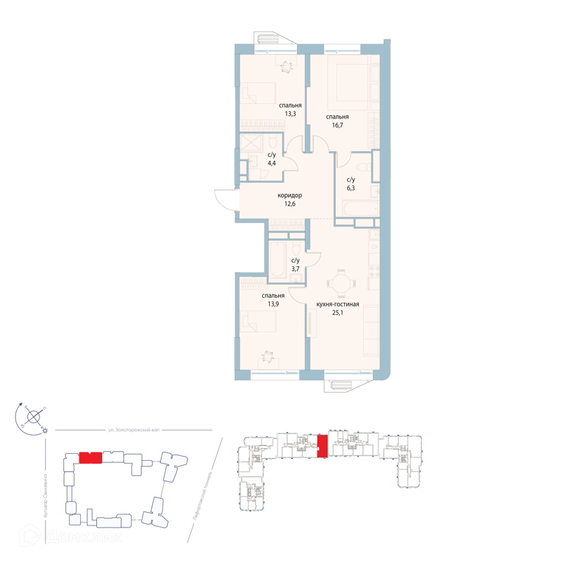 3-комнатная квартира 96 м² Символ