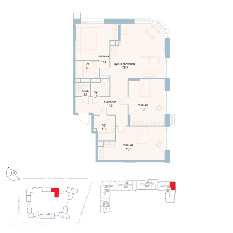 3-комнатная квартира 114.4 м² Символ