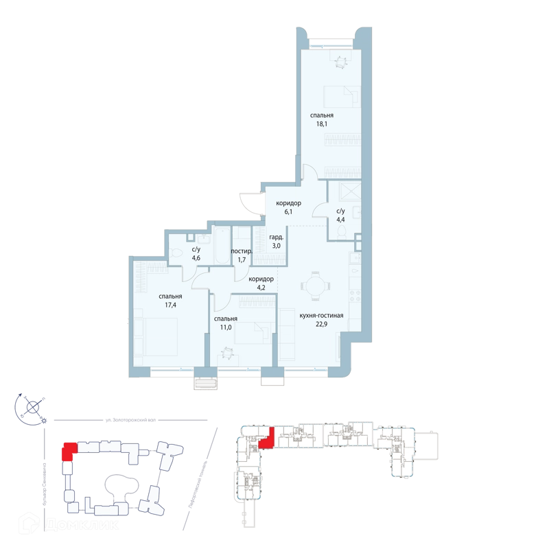 3-комнатная квартира 93.4 м² Символ