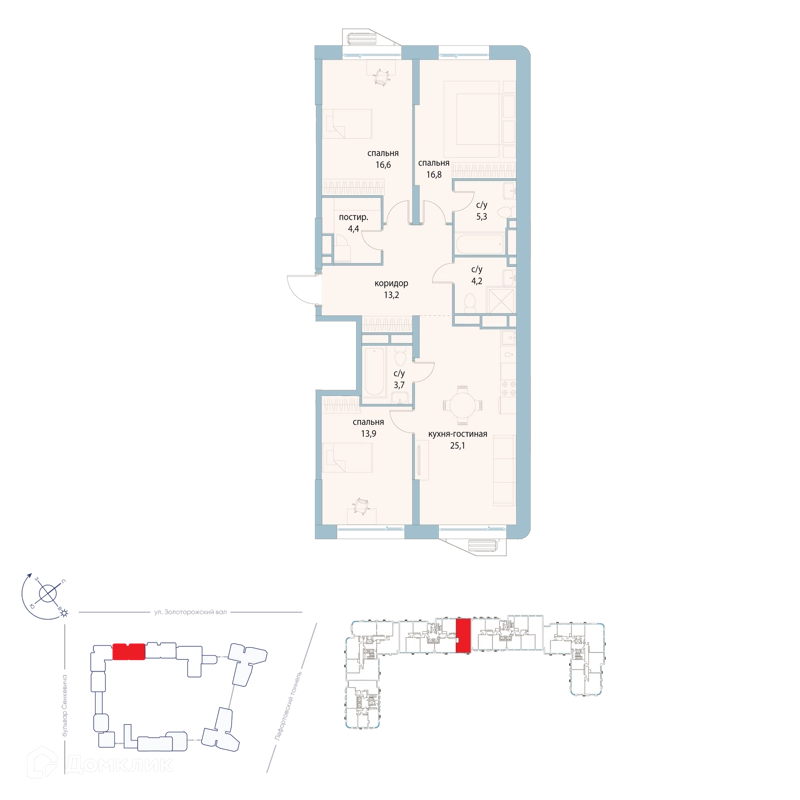 3-комнатная квартира 103.2 м² Символ