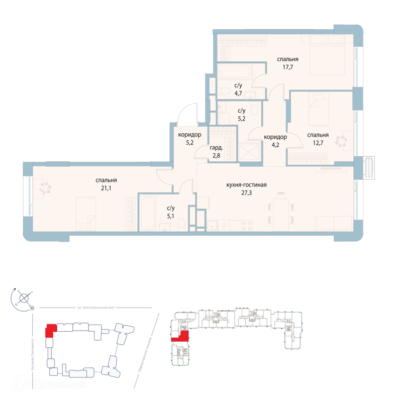 3-комнатная квартира 106 м² Символ