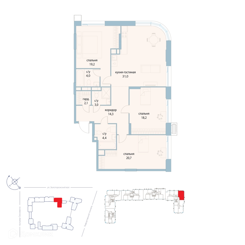3-комнатная квартира 116.9 м² Символ