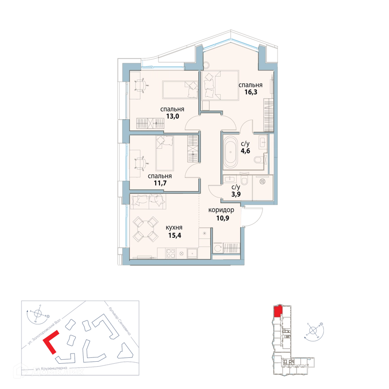 3-комнатная квартира 75.8 м² Символ