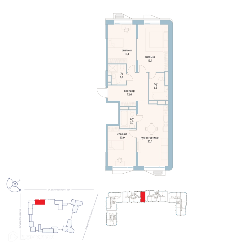 3-комнатная квартира 100.2 м² Символ