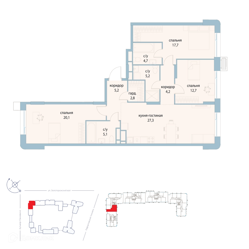3-комнатная квартира 105 м² Символ