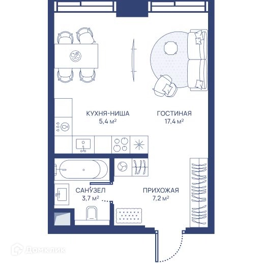Студия 33.7 м² СВЕТ