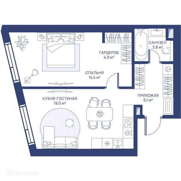 1-комнатная квартира 48.2 м² СВЕТ