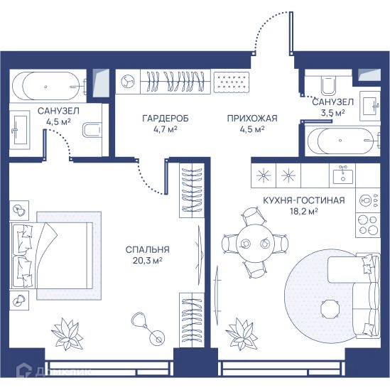 1-комнатная квартира 55.7 м² СВЕТ