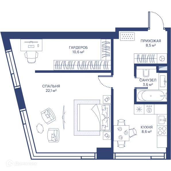 1-комнатная квартира 53.4 м² СВЕТ
