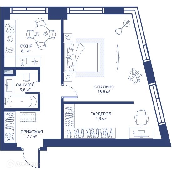 1-комнатная квартира 47.5 м² СВЕТ
