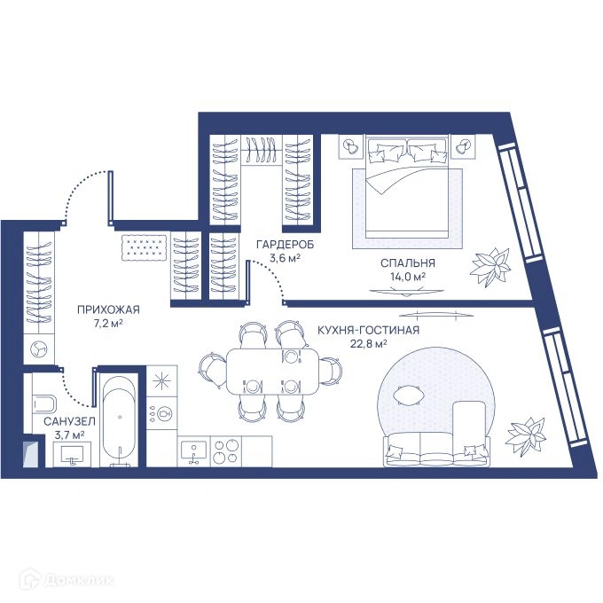 1-комнатная квартира 51.3 м² СВЕТ