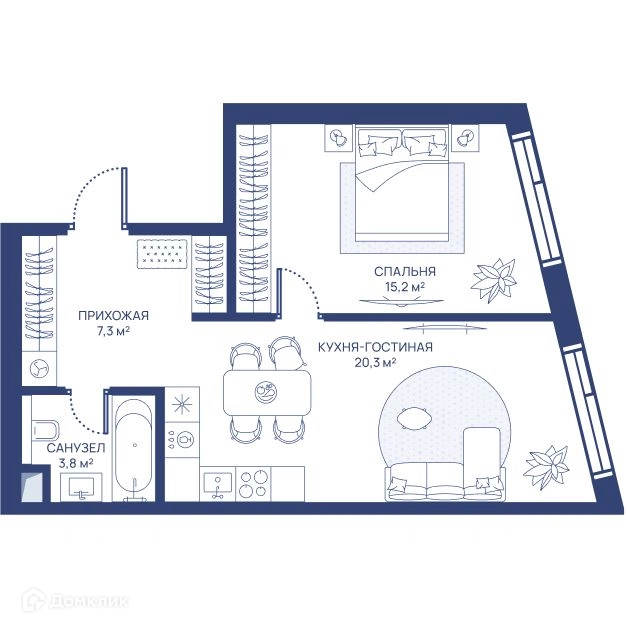 1-комнатная квартира 46.6 м² СВЕТ