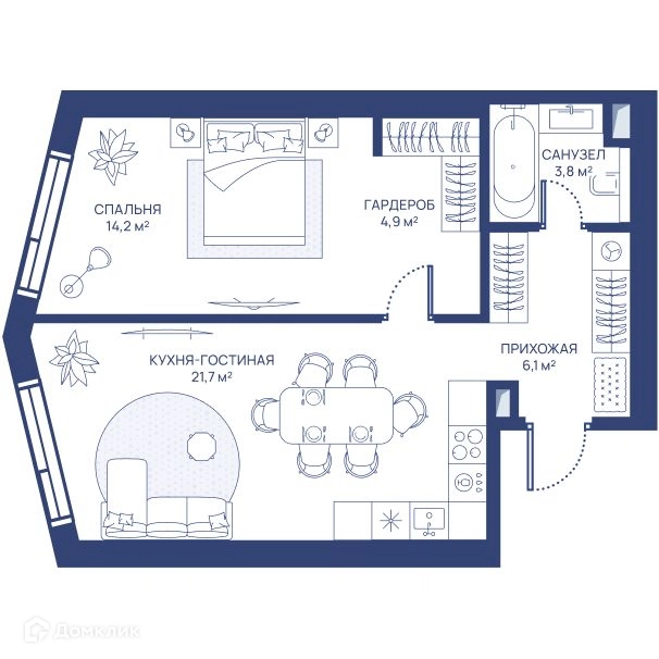 1-комнатная квартира 50.7 м² СВЕТ