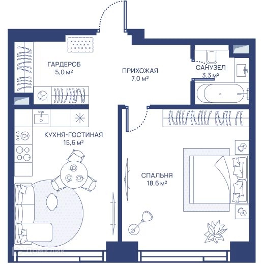 1-комнатная квартира 49.5 м² СВЕТ