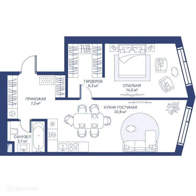 1-комнатная квартира 54 м² СВЕТ