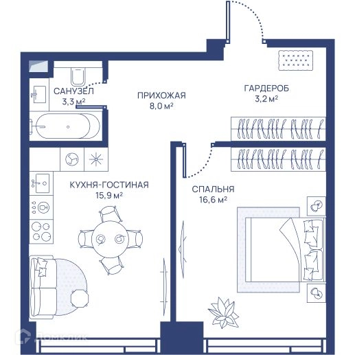 1-комнатная квартира 47 м² СВЕТ