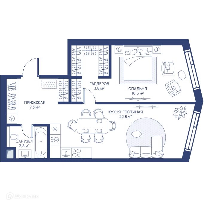 1-комнатная квартира 54.2 м² СВЕТ