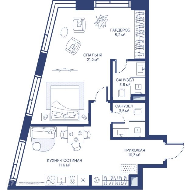 1-комнатная квартира 55.4 м² СВЕТ