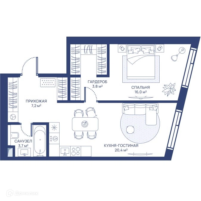 1-комнатная квартира 51.1 м² СВЕТ