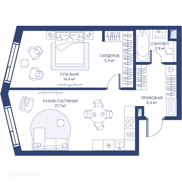 1-комнатная квартира 51.7 м² СВЕТ