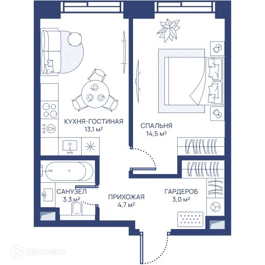 1-комнатная квартира 38.6 м² СВЕТ