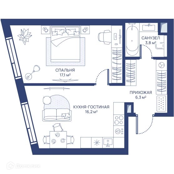 1-комнатная квартира 43.4 м² СВЕТ