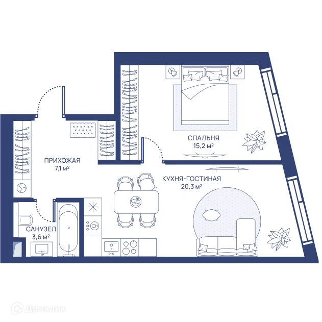 1-комнатная квартира 46.2 м² СВЕТ