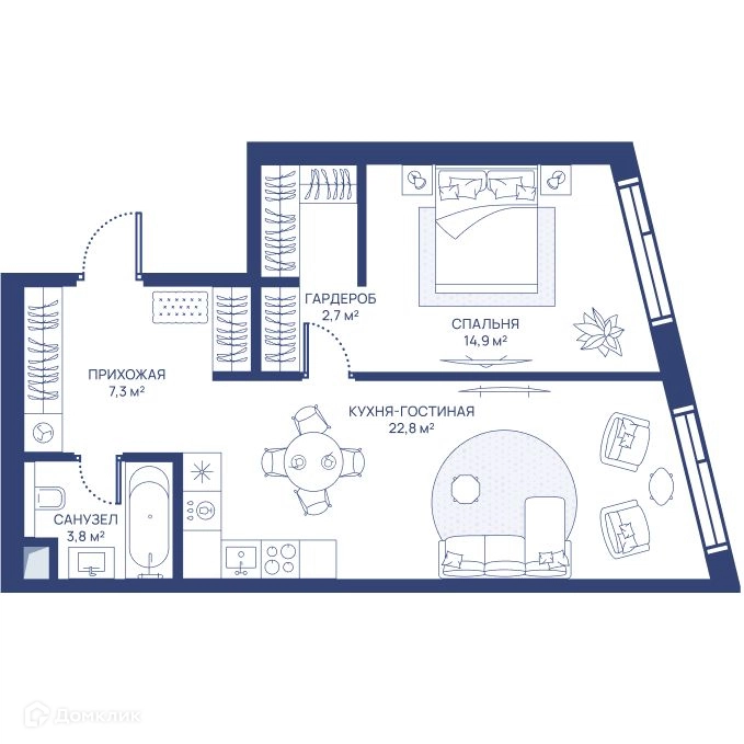 1-комнатная квартира 51.5 м² СВЕТ