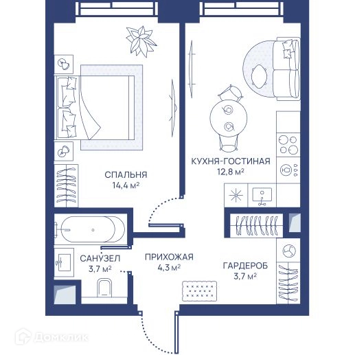 1-комнатная квартира 38.9 м² СВЕТ