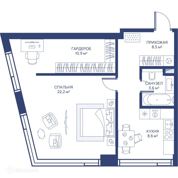 1-комнатная квартира 53.8 м² СВЕТ