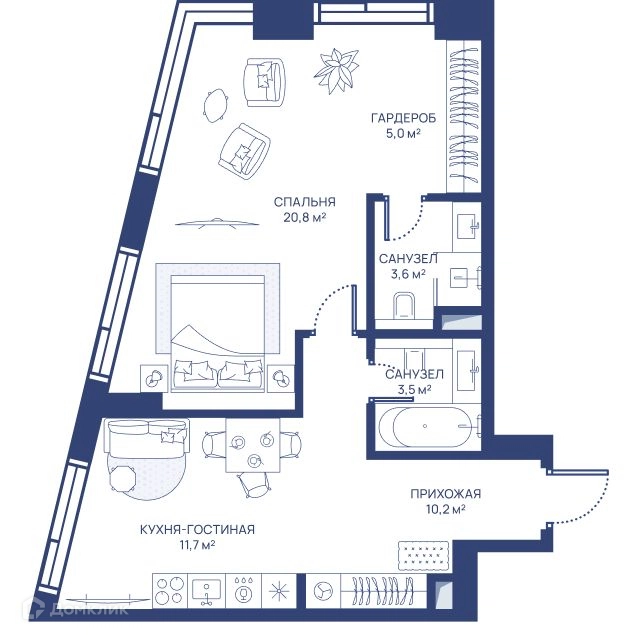 1-комнатная квартира 54.8 м² СВЕТ