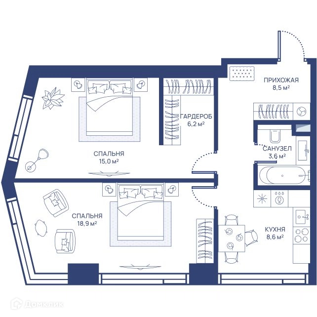 2-комнатная квартира 60.8 м² СВЕТ