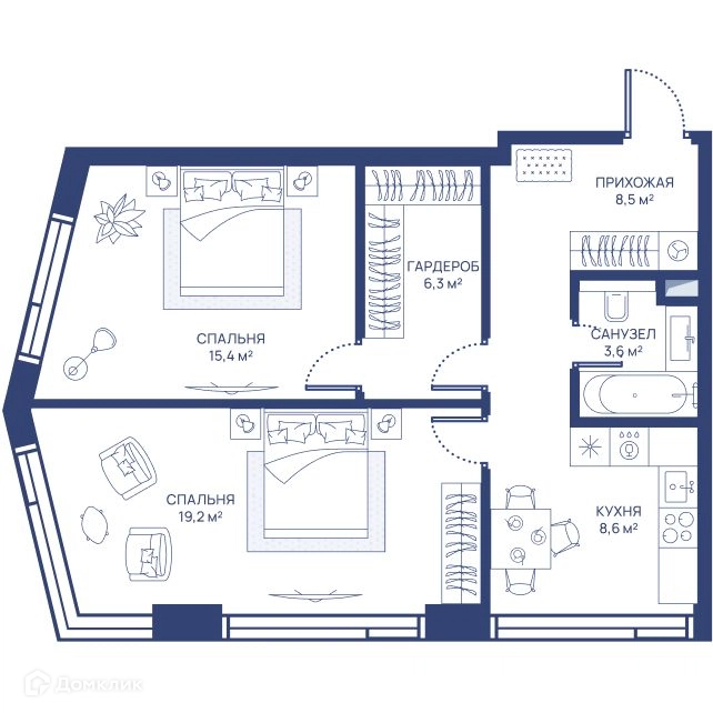 2-комнатная квартира 61.6 м² СВЕТ