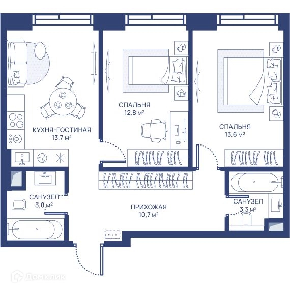 2-комнатная квартира 57.9 м² СВЕТ