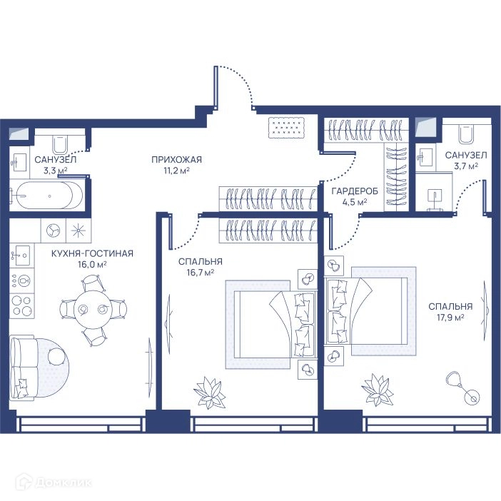2-комнатная квартира 73.3 м² СВЕТ