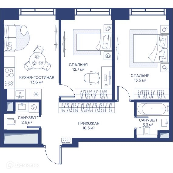 2-комнатная квартира 56.2 м² СВЕТ