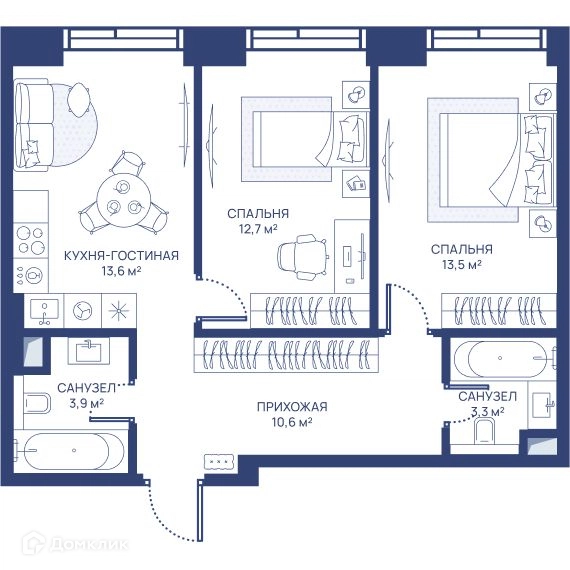 2-комнатная квартира 57.6 м² СВЕТ