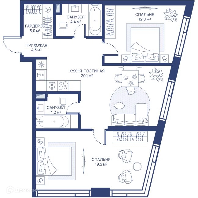 2-комнатная квартира 68 м² СВЕТ