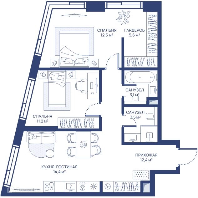 2-комнатная квартира 62.7 м² СВЕТ