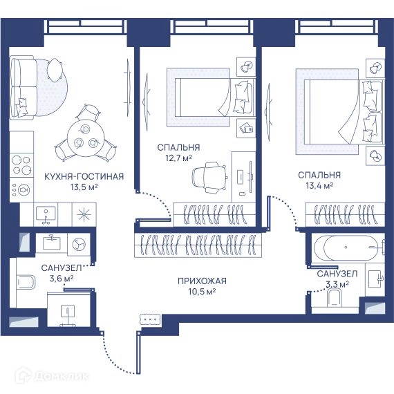2-комнатная квартира 57 м² СВЕТ