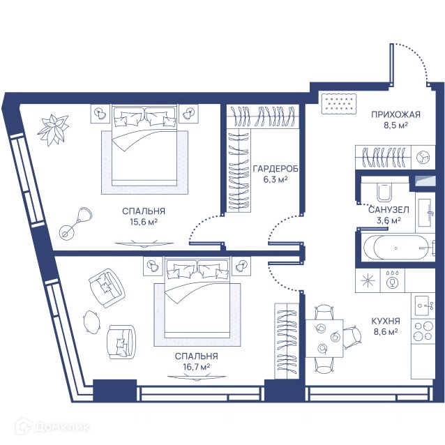 2-комнатная квартира 59.3 м² СВЕТ