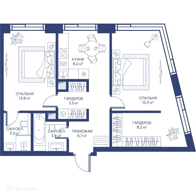 2-комнатная квартира 63 м² СВЕТ