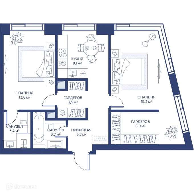 2-комнатная квартира 62.3 м² СВЕТ