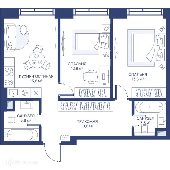 2-комнатная квартира 57.7 м² СВЕТ