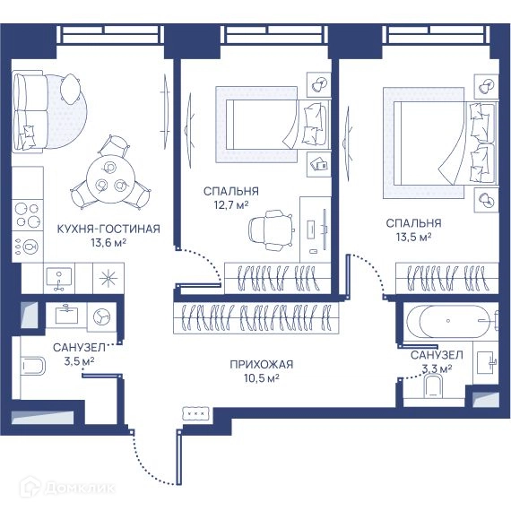 2-комнатная квартира 57.1 м² СВЕТ