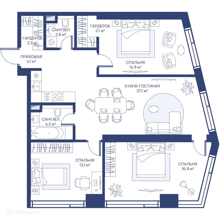 3-комнатная квартира 86.3 м² СВЕТ